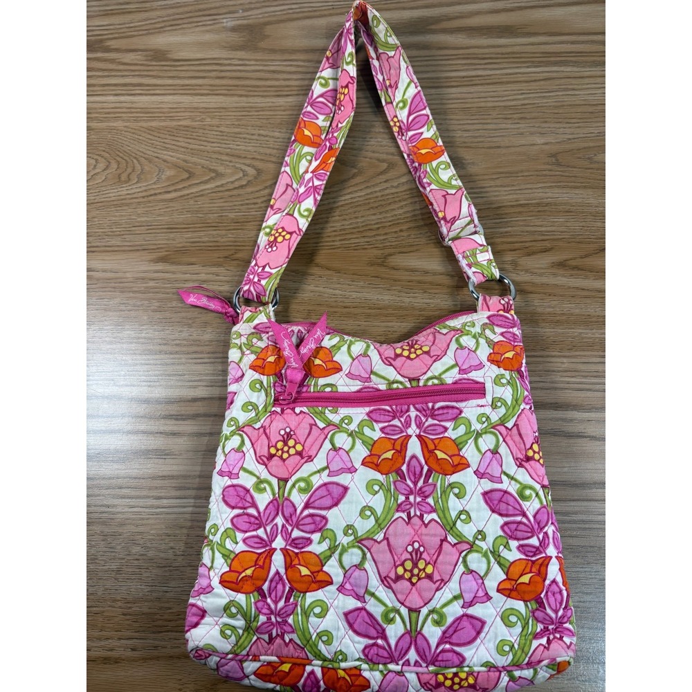 Vera Bradley Quilted Shoulder Bag Floral Pink Tulip Blossom Print Crossbody